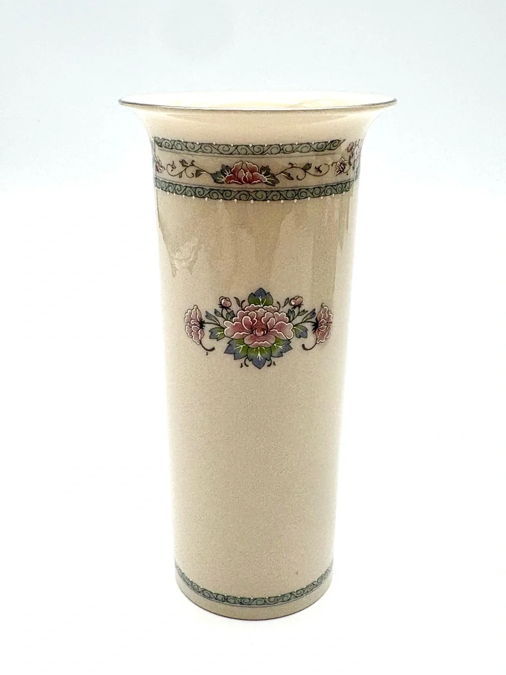 Lenox Cream Porcelain Floral Bud Vase with Pink and Green Motif